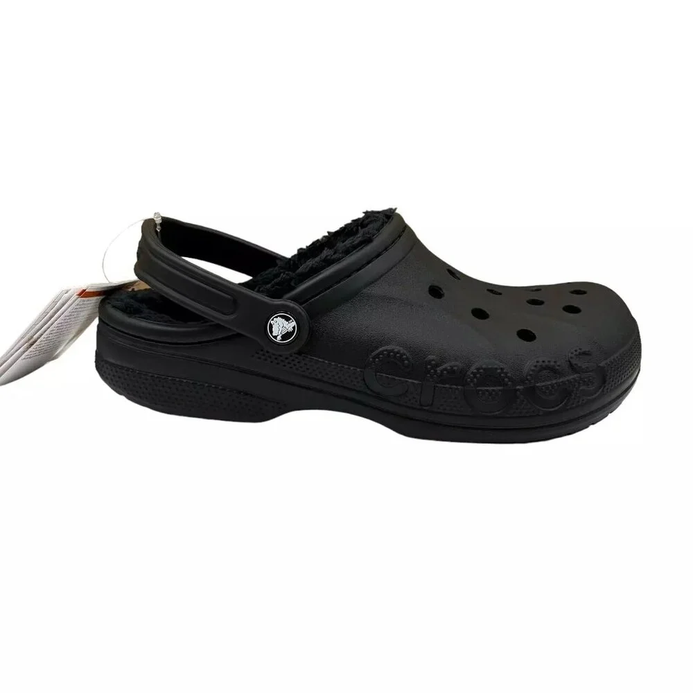 Crocs Men's Baya Lined Clog Size 9 Black Slip-on Faux Fur Fuzzy Warm Comfortable